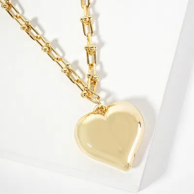 Fashnzfab Gold Dipped Chunky Puff Heart Pendant Industrial Chain Necklace