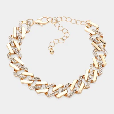 Fashnzfab Gold Dipped Chunky Rhinestone Paved Chain Bracelet Clear, Gold