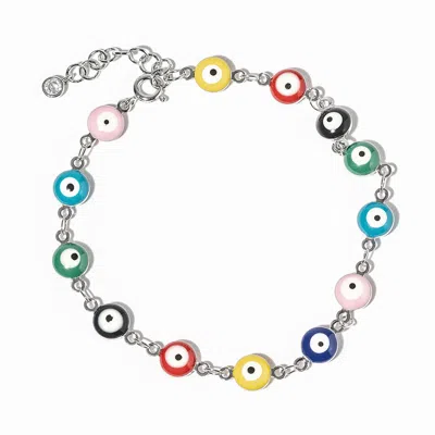 Fashnzfab Gold Dipped Colorful Evil Eye Bead Link Bracelet In Multi