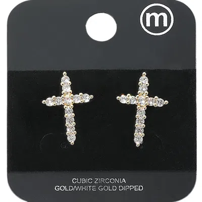 Fashnzfab Gold Dipped Cross Cz Stone Stud Earrings