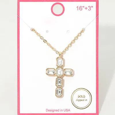 Fashnzfab Gold Dipped Cross Stone Cluster Pendant Necklace In Multi