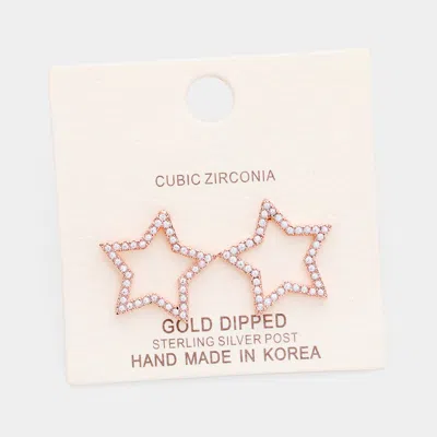 Fashnzfab Gold Dipped Cubic Zirconia Open Star Stud Earrings In Multi