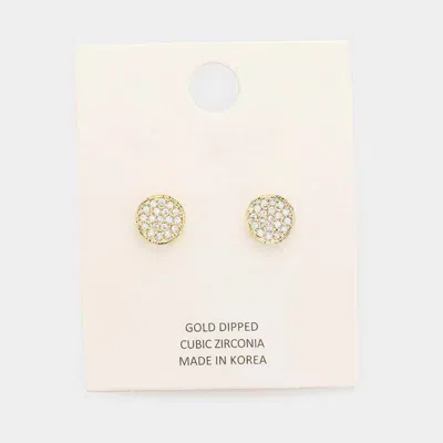 Fashnzfab Gold Dipped Cubic Zirconia Pave Round Stud Earrings