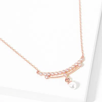 Fashnzfab Gold Dipped Cubic Zirconia Pearl Pendant Necklace In Silver