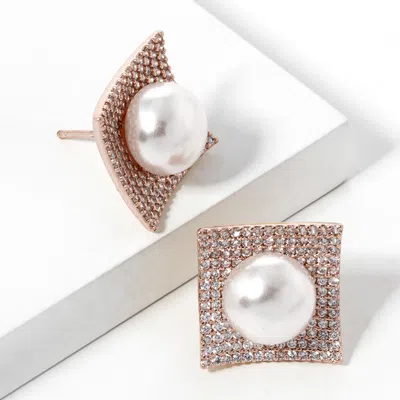 Fashnzfab Gold Dipped Cubic Zirconia Pearl Post Earrings