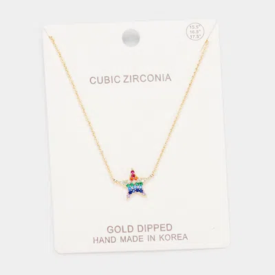 Fashnzfab Gold Dipped Cubic Zirconia Star Pendant Necklace