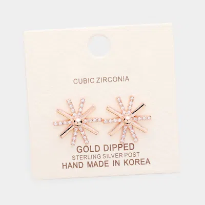 Fashnzfab Gold Dipped Cubic Zirconia Stud Earrings In Pink