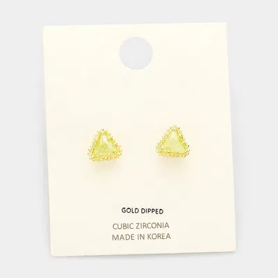 Fashnzfab Gold Dipped Cubic Zirconia Triangle Stud Earrings