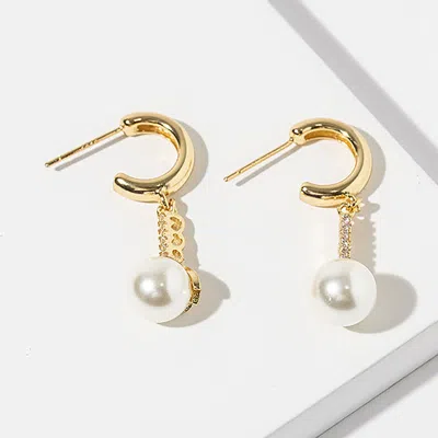 Fashnzfab Gold Dipped Cz Bar Pearl Drop Mini Hoop Earrings In Multi