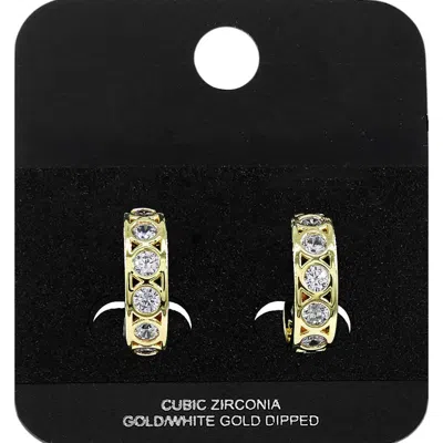 Fashnzfab Gold Dipped Cz Bezel Around Mini Open Hoop Earrings Gold