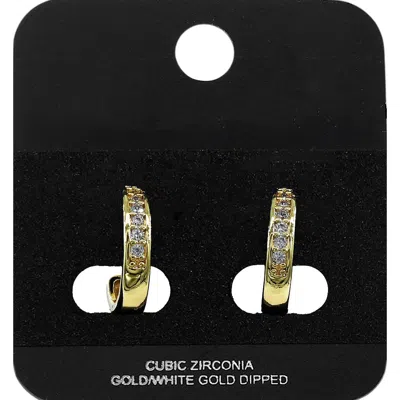 Fashnzfab Gold Dipped Cz Channel Mini Open Hoop Earrings Gold In Pattern
