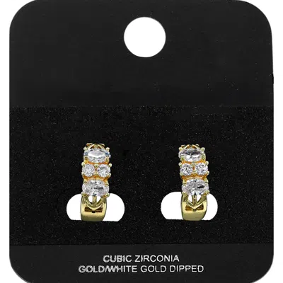 Fashnzfab Gold Dipped Cz Cluster Embellished Mini Open Hoop Earrings Gold In Silver