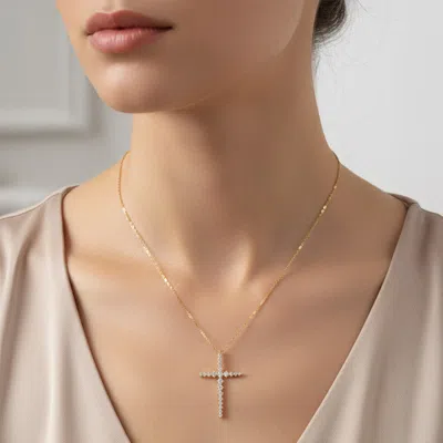 Fashnzfab Gold Dipped Cz Cross Pendant Necklace