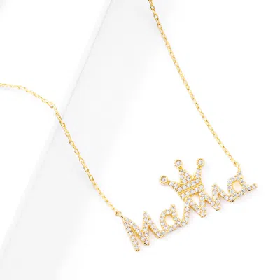 Fashnzfab Gold Dipped Cz Crown Mama Message Pendant Necklace