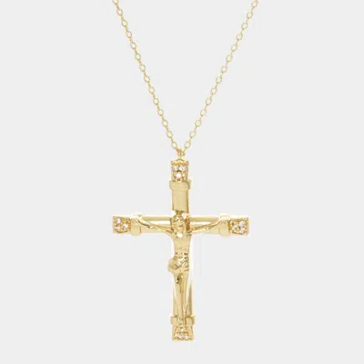 Fashnzfab Gold Dipped Cz Embellished Jesus Death On The Cross Pendant Necklace