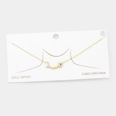 Fashnzfab Gold Dipped Cz Fishbone Pendant Necklace In Silver