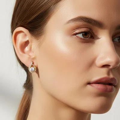 Fashnzfab Gold Dipped Cz Halo Teardrop Stud Earrings In Multi