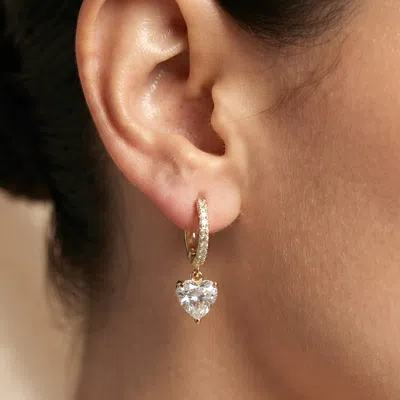 Fashnzfab Gold Dipped Cz Heart Stone Charm Drop Huggie Hoop Earrings
