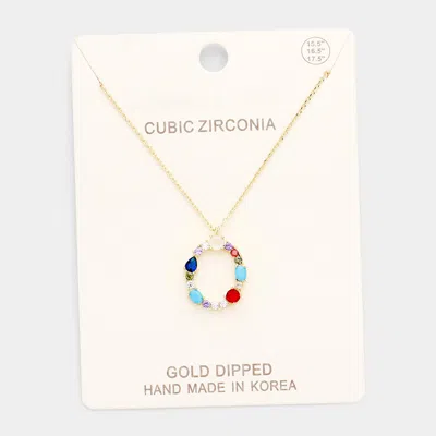 Fashnzfab Gold Dipped Cz Letter O Initial Monogram Pendant Necklace In Multi