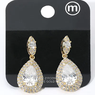 Fashnzfab Gold Dipped Cz Marquise Teardrop Dangle Evening Earrings In Multi