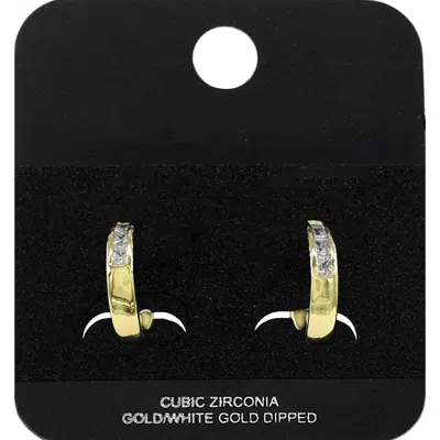 Fashnzfab Gold Dipped Cz Mini Open Hoop Earrings Gold