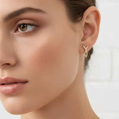 Fashnzfab Gold Dipped Cz Pave Branch Stud Earrings
