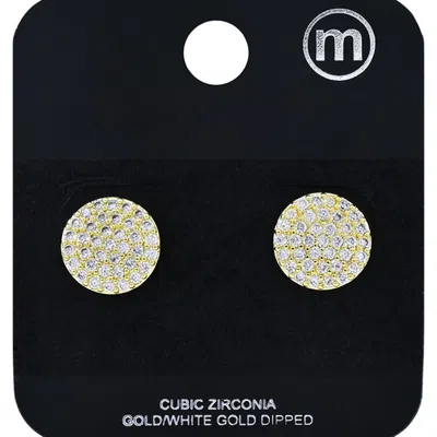 Fashnzfab Gold Dipped Cz Pave Disc Stud Earrings