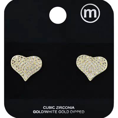 Fashnzfab Gold Dipped Cz Pave Heart Stud Earrings