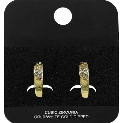 Fashnzfab Gold Dipped Cz Pave Lattice Mini Open Hoop Earrings Gold In Burgundy