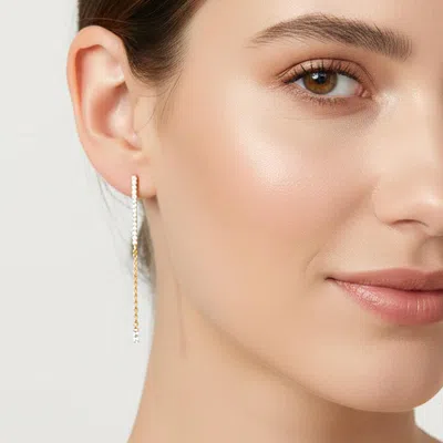 Fashnzfab Gold Dipped Cz Pave Linear Bar Drop Earrings In Multi