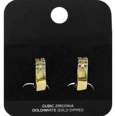 Fashnzfab Gold Dipped Cz Pave Mini Open Hoop Earrings 0.2" X 0.6"