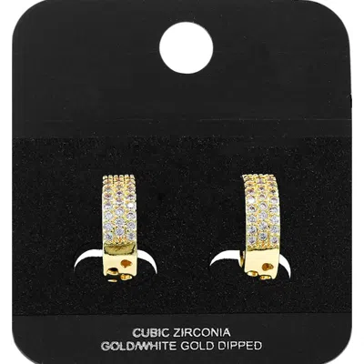 Fashnzfab Gold Dipped Cz Pave Mini Open Hoop Earrings 0.2" X 0.7"