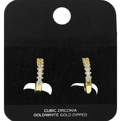 Fashnzfab Gold Dipped Cz Pave Mini Open Hoop Earrings 0.5" X 0.5"