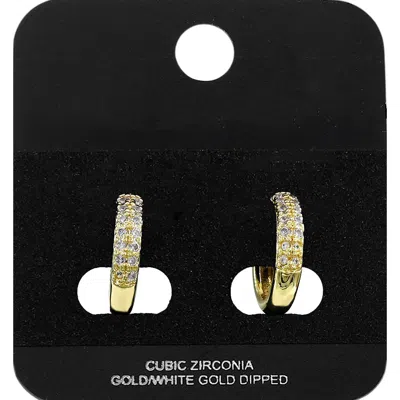 Fashnzfab Gold Dipped Cz Pave Mini Open Hoop Earrings 0.5" X 0.5