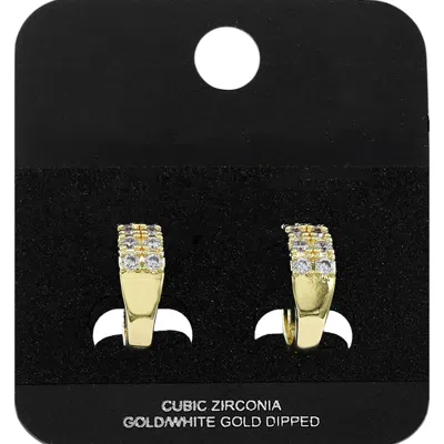 Fashnzfab Gold Dipped Cz Pave Mini Open Hoop Earrings 0.6" X 0.6" X 0.2"