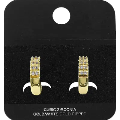 Fashnzfab Gold Dipped Cz Pave Mini Open Hoop Earrings