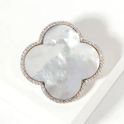 Fashnzfab Gold Dipped Cz Pave Rim Quatrefoil Pin Brooch In Multi