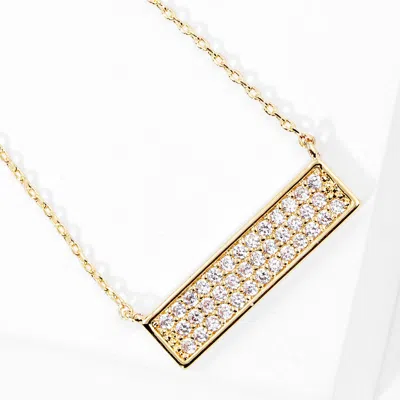 Fashnzfab Gold Dipped Cz Paved Bar Pendant Necklace