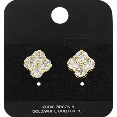 Fashnzfab Gold Dipped Cz Quatrefoil Stud Earrings Gold In Silver
