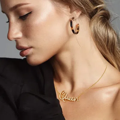 Fashnzfab Gold Dipped Cz Queen Message Pendant Necklace