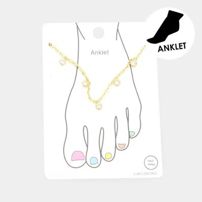 Fashnzfab Gold Dipped Cz Round Charm Station Anklet