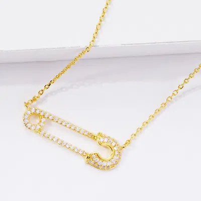 Fashnzfab Gold Dipped Cz Safety Pin Pendant Necklace In Multi