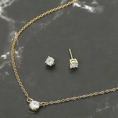 Fashnzfab Gold Dipped Cz Solitaire Pendant Necklace In Silver