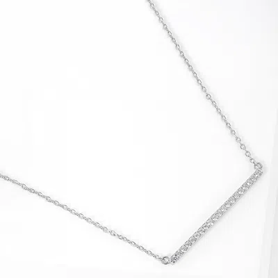 Fashnzfab Gold Dipped Cz Stone Bar Pendant Necklace In Silver