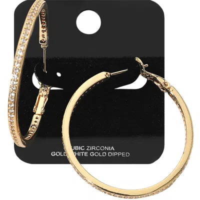 Fashnzfab Gold Dipped Cz Stone Channel Hoop Earrings