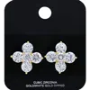 Fashnzfab Gold Dipped Cz Stone Cluster Clover Stud Earrings - Gold In Gold