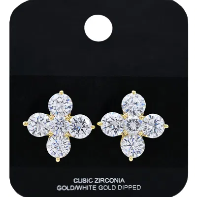 Fashnzfab Gold Dipped Cz Stone Cluster Clover Stud Earrings - Gold
