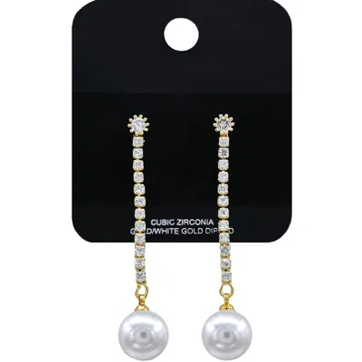 Fashnzfab Gold Dipped Cz Stone Cluster Drop Pearl Tip Earrings - Gold