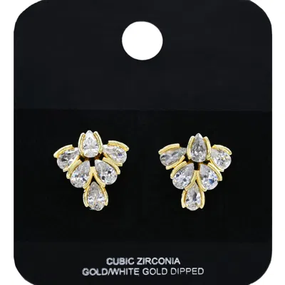 Fashnzfab Gold Dipped Cz Stone Cluster Stud Earrings In Multi
