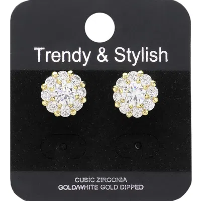 Fashnzfab Gold Dipped Cz Stone Embellished Round Stud Earrings